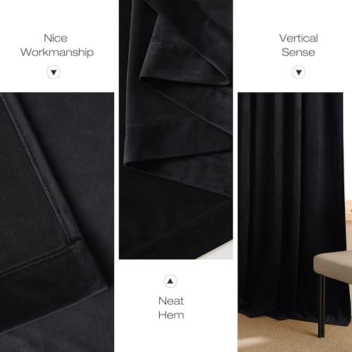 NICETOWN Black Blackout Extra Long Velvet Curtains 120 inches Long - color: Black Series - Black, size: 52"W x 120"L (Pack of 2)