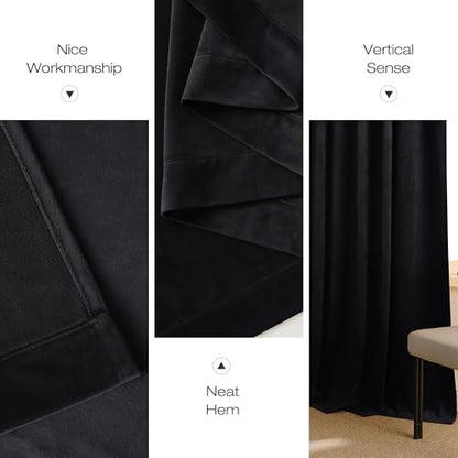 NICETOWN Black Blackout Extra Long Velvet Curtains 120 inches Long - color: Black Series - Black, size: 52"W x 120"L (Pack of 2)