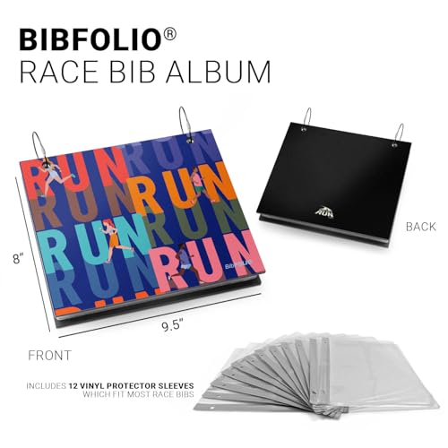 Gone For a Run BibFOLIO Race Bib Album - Run The Miles - 9.5x8 | Wood Cover, Twist Cable Rings, Race Bib Holder, Holds Up to 100 Bibs, Includes 12 Vinyl Sleeves, Marathon Runner Gift - color: Run The Miles