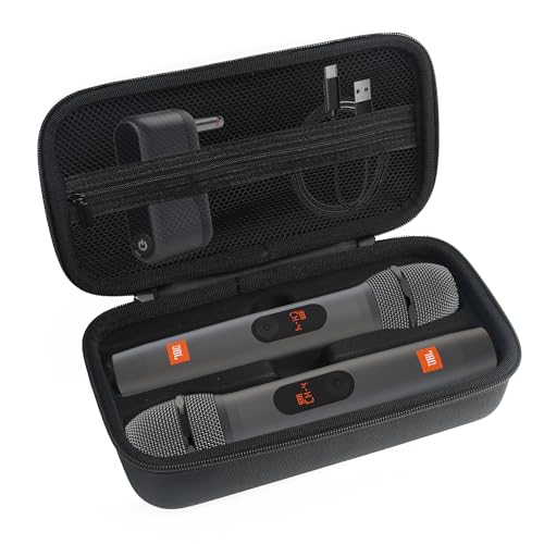 Wireless Microphone Carrying Case Compatible with JBL Dual Microphone System | Portable Storage Bag for Handheld Mics, Receiver, Adapters & AA Batteries | for Karaoke Singing and Party Box Events