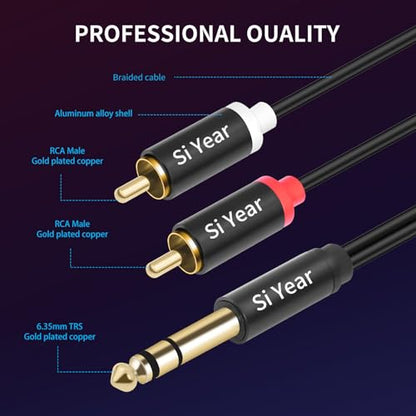 1/4 to Dual RCA Y Splitter Cable,6.35mm Stereo Jack to RCA Male Audio Cable Quarter inch TRS to Dual RCA Insert Cable (1.5M/5FT) - color: 6.35-2RCA-1.5M