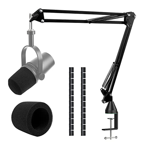 For Shure MV7 Boom Arm - Upgraded Mic Arm with Reduce Wind Noises Mic Foam Cover, Mic Stand with Cable Management, 3/8" to 5/8" Adapter Compatible with Most Microphone - color: MV7 Mic Stand