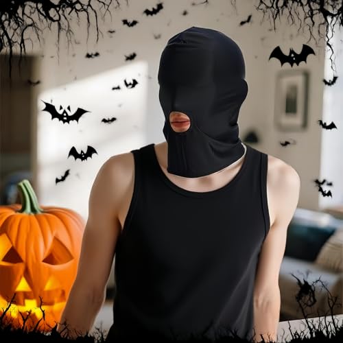 Unisex Full Face Mask with Mouth Opening, Stretch Halloween Cosplay Hood | Breathable stretch full face hood with mouth opening, one size fits adults, for festivals, cosplay and costume parties.