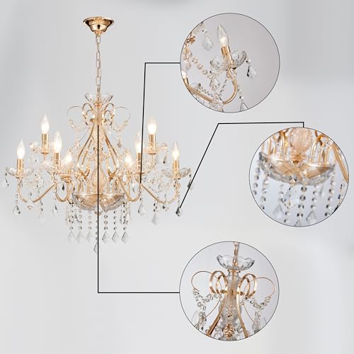 Saint Mossi Gold Crystal Chandelier for Dining Room, 9-Light Modern Chandelier Pendant Light, French Gold Crystal Raindrop Chandelier for Bedroom, Living Room, Foyer, H19 x D24 - color: French Gold 9-Light