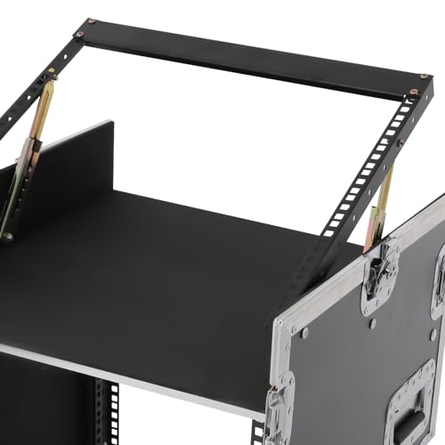 14U PA DJ Rack/Road ATA Case, Network & Stereo Rack with Slant Mixer Tops, Heavy-Duty DJ Work Table Rolling Studio Equipment Cabinet, Amplifier Mixer Storage Stand for Pro Tour Grade, Live Sound - size: 14U