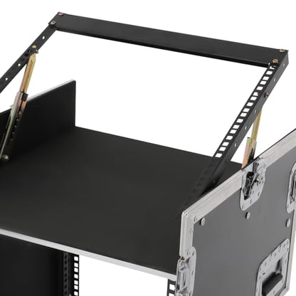 14U PA DJ Rack/Road ATA Case, Network & Stereo Rack with Slant Mixer Tops, Heavy-Duty DJ Work Table Rolling Studio Equipment Cabinet, Amplifier Mixer Storage Stand for Pro Tour Grade, Live Sound - size: 14U