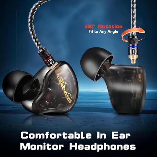 DEMAKE in Ear Monitor with Detachable Silver-Plated 3.5mm Cable, with Mic - color: Black Splicing, size: With Mic