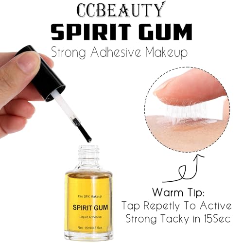CCbeauty 15ml Spirit Gum Adhesive And 50ml Remover SFX Makeup Kit, Professional Bald Cap Glue For Costume, Special Effects Body Skin Wig Prosthetics Glue For Halloween Cosplay Stage Theatre Makeup