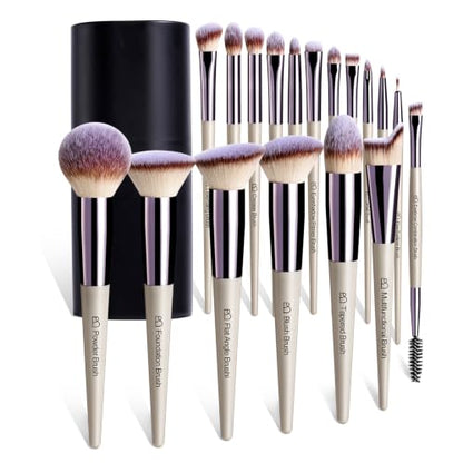 BS-MALL Makeup Brush Set 18 Pcs Professional Foundation Powder Concealers Eyeshadow Blush Synthetic Makeup Brushes with Labeled instruction Black Case Upgraded Version - color: A-Champagne