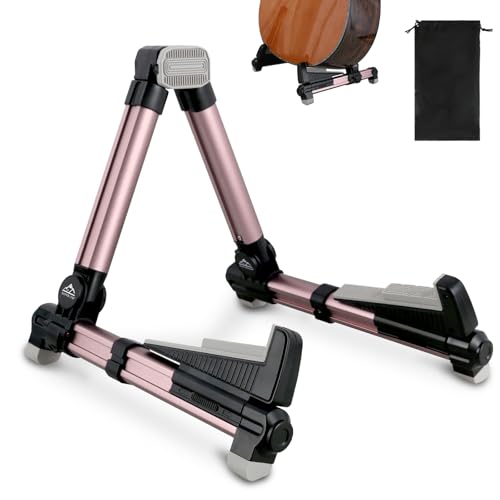 EASTROCK Portable Tripod A Frame Aluminium Music Stand,Pink | Folding Guitar Stand,for Acoustic Electric Guitars, Bass, Violin, Ukulele, Banjo - color: pink