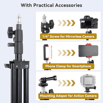 UTEBIT 2 Pack Photography Light Stands Tripod, with Phone Clamp, Black | 45"/3.7ft Adjustable Aluminum Lighting Stand with Camera Mount Adapter for Travel Outdoor Photo Video Shooting