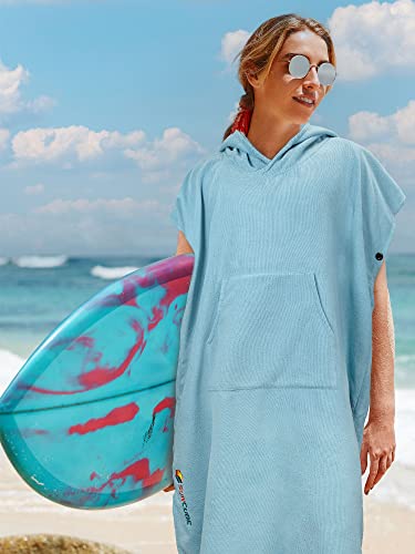 SUN CUBE Surf Poncho Changing Robe with Hood, Wetsuit Changing Hooded Towel | Thick Quick Dry Microfiber, Wetsuit Changing Towel, Surfing Beach Swim Outdoor Sports Cover Up, Adult Wearable Poncho - color: Light Blue