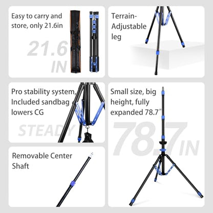 Light Stand Photography, 6.5ft/200cm Removable Center Column Tripod Stand | 2-in-1 Portable Aluminum Tripod Light Stand with Storage Bag & Sandbag, for Video Lighting, Flash, Strobe, Softbox - color: Sapphire Blue