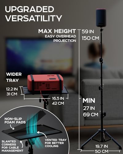 Projector Stand Tripod, Tall Floor Stand, Adjustable Height 27" to 62"