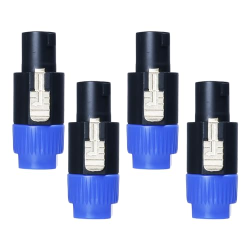 HBU Pack of 4 Speakon Connector with Twist Lock - 4pcs NL4FC 4 Pole Speak-On Connectors Replacement - Compatible NL4FC, NL4FX, NLT4X, NL2FC, NL2FX Plug Adapter (4-Packs) - size: 4 Pack