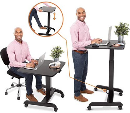 Stand Steady Multifunctional Mobile Podium Desk | Portable Sit to Stand Lectern with Pneumatic Height Adjustment & Tilting Desktop | Rolling Laptop Stand | Mobile Desk for School, Home, Office (Black) - color: Black