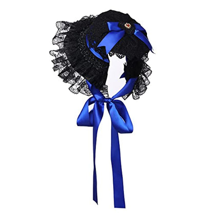 COSDREAMER Girls Women Victorian Bonnets Lace Flowers Tea Party Hats - color: Black Blue