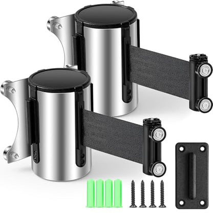 2 Pcs Retractable Belt Barrier Wall Mount Magnetic Retractable Wall Barrier with Stainless Steel Case for Grocery Retail Store Stadium (Black)