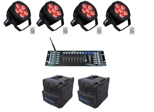 Rockville Best PAR H2O IPX54 Wireless DMX Par Light 4-Pack with Controller