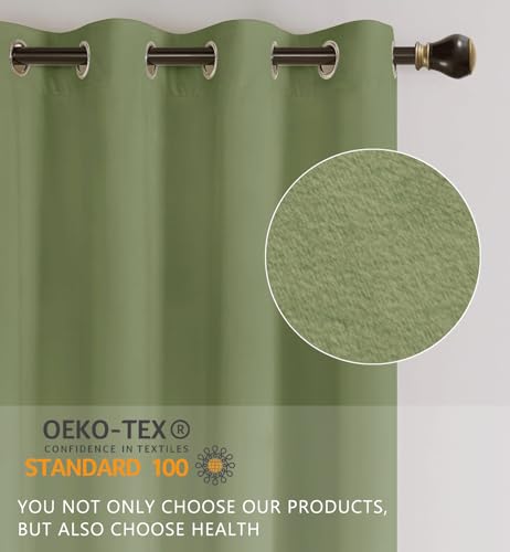 SMILETIME Sage Green and Sky Blue 52in X 84in Velvet Curtains with Grommet, Thermal Insulated Super Soft Privacy Noise Reducing Velvet Curtains for Living Room, 4 Panels
