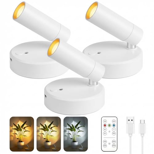 6000mah Rechargeable Spotlight Indoor, 3 Pack Wireless Lighting with Remote | Battery Operated Uplight with 3-CCT,10-Level Dimming,Timer,Spot Lights for Plant,Picture,Art,Gallery,Accent,Wall Decor, White - color: White