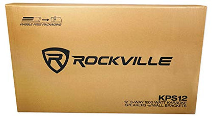Rockville KPS12 12" 3-Way Karaoke Speaker Pair Bundle with RVCS2 Stands | 1600W Peak / 400W RMS Each, 8 Ohm, 2 Crank-Up Stands with Carry Bags, 2 RVSSA1 Pole Adapters, Wall Brackets, DJ PA, 6-Items