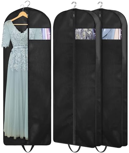 KIMBORA 60" Dress Garment Bags for Hanging Clothes Travel, Gusseted Garment Bags for Closet Storage with Handles for Long Gowns, Coats（3 Packs） - size: 60"