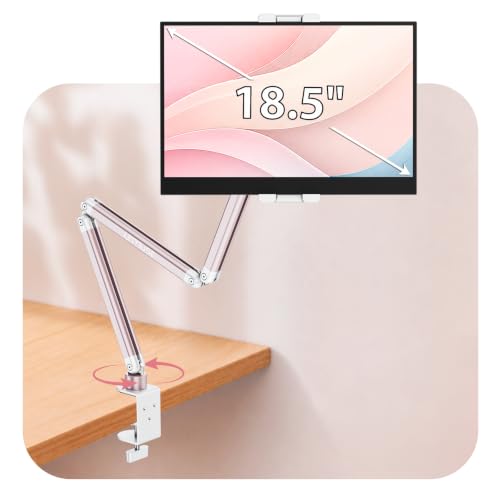 Portable Monitor Stand up to 18.5", iPad Stand for Desk, Pink | Aluminum Arm, Portable Monitor Holder 15.6", Adjustable Desktop Tablet Mount, Second Screens - size: 3 Arm Pro-Up to 18.5" Pink
