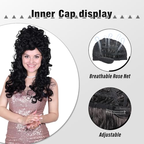 Long Curly Fluffy Cosplay Wig for Women Heat-Resistant Synthetic Fiber Hair Wig for Adult Halloween (Black) - color: Black