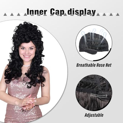 Long Curly Fluffy Cosplay Wig for Women Heat-Resistant Synthetic Fiber Hair Wig for Adult Halloween (Black) - color: Black