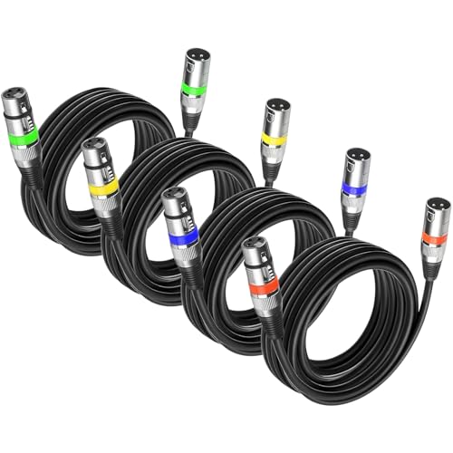 MAD OWL 4 Pack 15ft DMX Cables - Male Female XLR Connector for Microphone or Stage Lights - size: 4 Pack 16.4 ft