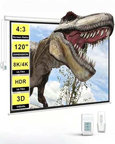 DINAH 120 Inch Electric Projector Screen with Remote | Automatic Air Indoor Drop Down, Motorized, 4K 3D HD Projection, For Movies - size: 120" Diagonal (4:3)