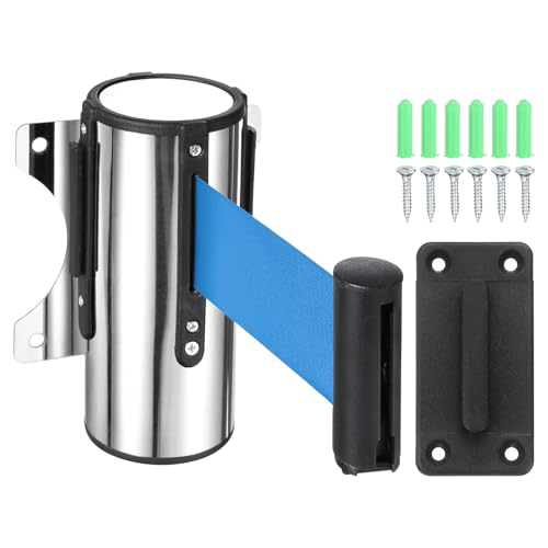 PATIKIL 9.8 Foot Fixed Wall Mount Retractable Belt Barrier Set Metal Safety Belt Barrier Rope with Braking System Locking Button for Crowd Control, Blue - color: Blue, size: 9.8 Foot