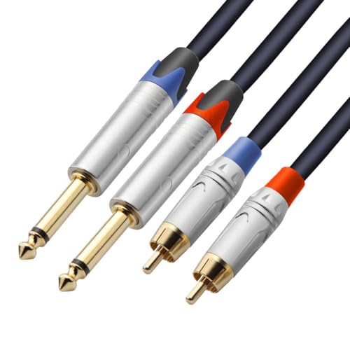 Tisino RCA to 1/4" Cable,Dual RCA to Dual 1/4" TS HiFi Audio Cable, 6.6 FT | 2 RCA to 2 1/4 Inch TS Stereo Patch Cable for Mixer, Amp, Home Theater, Gold-Plated OFC Shielded Audio Interconnect Cord - size: 6 feet