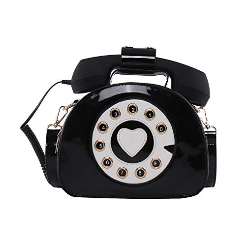 SUKUTU Telephone Shaped Purse Shoulder Crossbody Tote Bags Women Retro Phone Top-Handle Handbags for Girls - color: Black