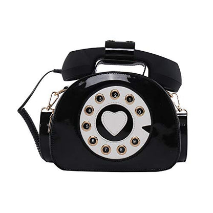 SUKUTU Telephone Shaped Purse Shoulder Crossbody Tote Bags Women Retro Phone Top-Handle Handbags for Girls - color: Black