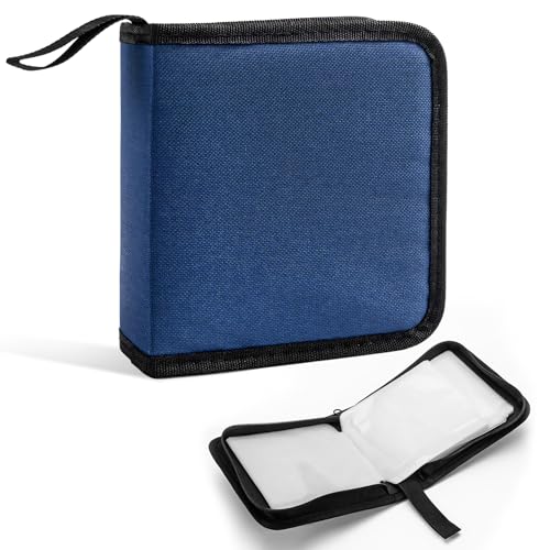 Car CD Case, 40 Capacity CD Storage Binder Wallet Zipper Protective Case, Portable Automotive DVD Disc Storage Organizer for Home Travel Office, Universal Car Accessories (Blue) - color: Blue