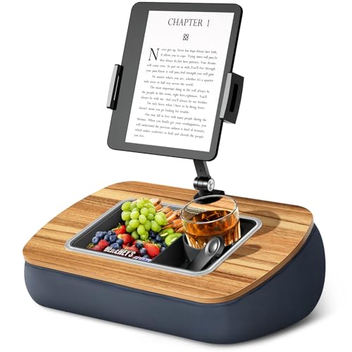 ERGONOV Tablet Pillow Stand for Lap, Adjustable iPad Holder with Snack Bowl | 360° Rotating Clip for 4.7-13" Kindle, Phone, iPad. Ideal for Hands-Free Reading and Relaxation on Bed, Couch, Recliner -Gray - color: Muted gray