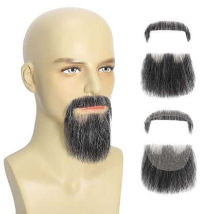 Parceria Fake Mustache Realistic Beard, Human Hair Full Hand Tied Lace Invisible Facial Hair, Natural Looking Fake Beard Goatee for Men's Cosplay, Halloween Costumes (LT White Mix Grey Beard) - color: LT White Mix Grey Beard
