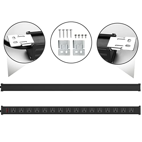 QBA 16 Outlet Metal Power Strip, Long Power Strip with 10FT Extension Cord, Wall Mount Heavy Duty Power Strip for Home Office Garage Warkshop, ETL Certified, Black