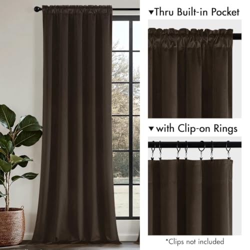 MIULEE Brown Velvet Curtains 63 Inch Long 2 Panels, W40 x L63 | Luxury Super Soft, Thermal Insulated, Room Darkening Drapes, Rod Pocket Design, Window Curtains for Bedroom Living Room - color: Brown, size: 40"W x 63"L (Pack of 2)