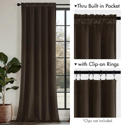 MIULEE Brown Velvet Curtains 84 Inch Long 2 Panels, W40 x L84 | Luxury Super Soft, Thermal Insulated, Room Darkening Drapes, Rod Pocket Design, Window Curtains for Bedroom Living Room - color: Brown, size: 40"W x 84"L (Pack of 2)