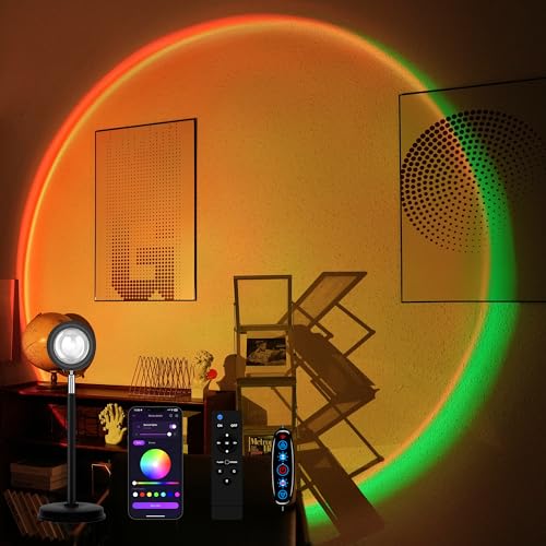Tsrarey Sunset Lamp Projector,Multiple Colors LED Lights for Room Decor | With Remote /APP Three Control Methods Sunset Lamps for Bedroom Decor Christmas Gift/Photography/Party - color: Remote&APP