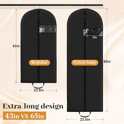 6-Pack 65” x 23” Garment Bags for Dresses and Gowns for Closet Storage - size: 65in With Handles