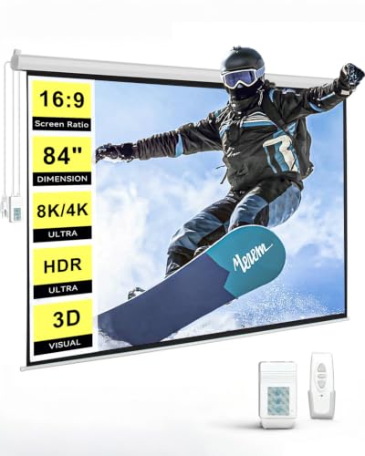 DINAH 84 Inch Electric Projector Screen with Remote | Automatic Air Indoor Drop Down, Motorized, 4K 3D HD Projection, For Movies - size: 84" Diagonal (16:9)