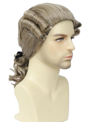 Men's 18th Century Colonial Judge Wig, Lawyer Aristocrat Curly Costume Wig for Halloween Historical Theme Party(Blonde) - color: 3-Blonde