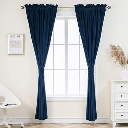 PLEASANT BOULEVARD Dark Blue Velvet Curtains 108 inch Long Heavyweight Blackout Curtains Rod Pocket Thermal Insulated Darkening Window Drapes for Bedroom Living Room, W52 x L108, 2 Panels - color: Dark Blue, size: 52"W x 108"L (Pack of 2)