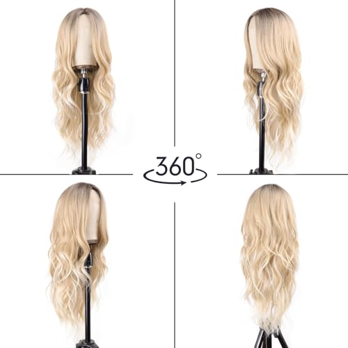 Aida ble Blonde Ombre Wig for Women 26inch Long Wavy Middle Part Wig | Natural Looking Synthetic Hair,Suitable for Daily Wear,Party,Halloween and Cosplay,Beginner-friendly,Lightweight and soft - color: Ombre Blonde