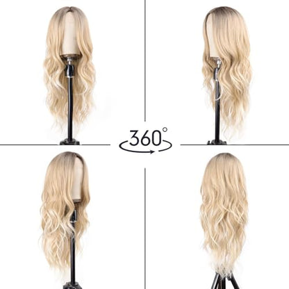 Aida ble Blonde Ombre Wig for Women 26inch Long Wavy Middle Part Wig | Natural Looking Synthetic Hair,Suitable for Daily Wear,Party,Halloween and Cosplay,Beginner-friendly,Lightweight and soft - color: Ombre Blonde