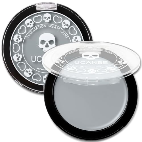 UCANBE Grey Face Body Paint Makeup Foundation, Professional Gothic Gray Cream Greasepaint, Non-Toxic Goth Facepaint for Halloween Parties, Skeleton Grayscale Raven Zombie SFX Makeup & Costume Cosplay - color: Gray